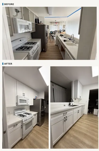 Kitchen refresh: before and after, new white cabinets and finishes